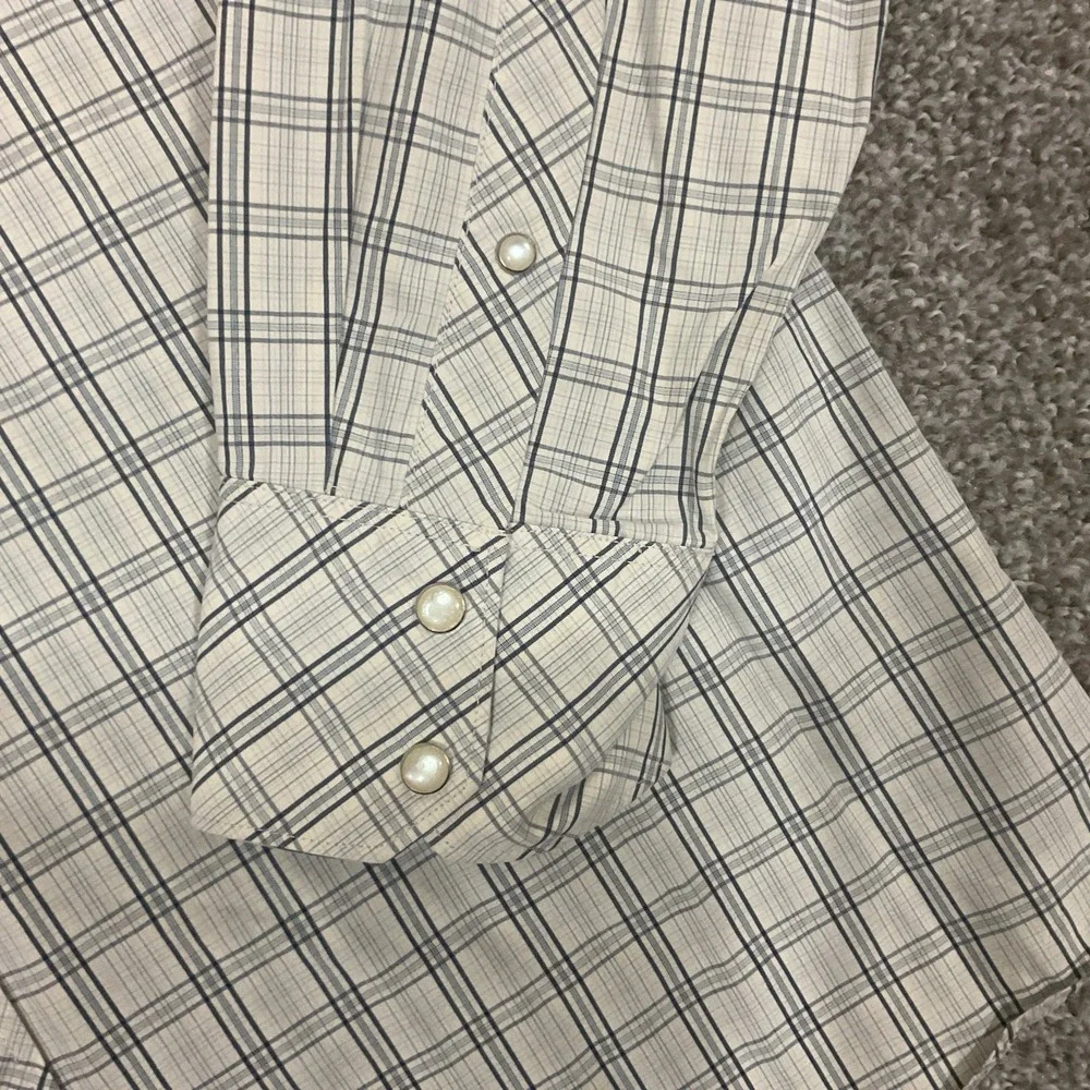 Western Shirt Pearl Snap Plaid Long Sleeve Banana Republic Slim Fit XL Blue‎